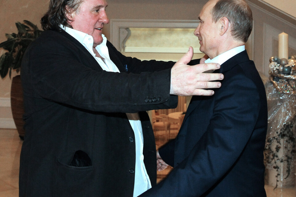 Gérard Depardieu och Vladimir Putin 2013. Arkivbild.