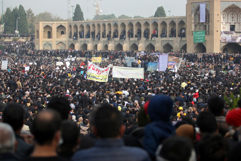 Demonstrationer mot vattenbrist i Isfahan i november 2021.