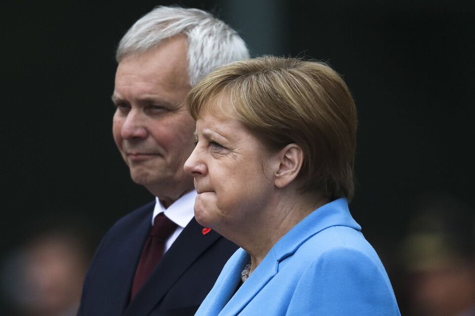 Tysklands förbundskansler Angela Merkel fick ännu ett darranfall vid finländske statsministern Antti Rinnes besök.