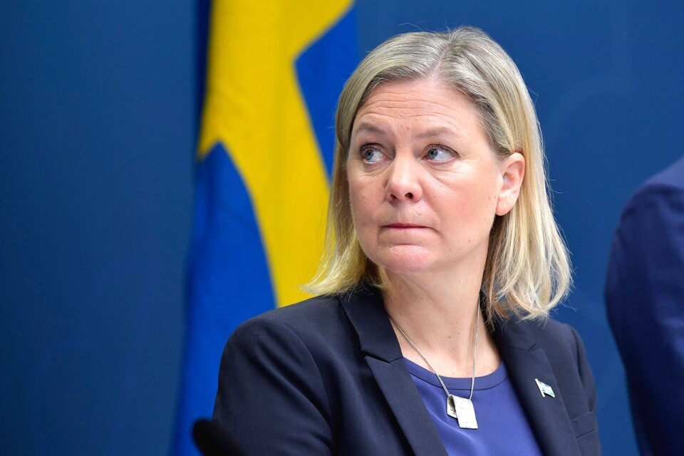 Finansminister Magdalena Andersson under en pressträff i Rosenbad. Regeringen lanserar stödpaket på över 300 miljarder kronor till näringslivet.