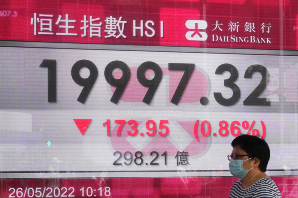 Börsen i Hongkong öppnar på minus. Arkivbild.
