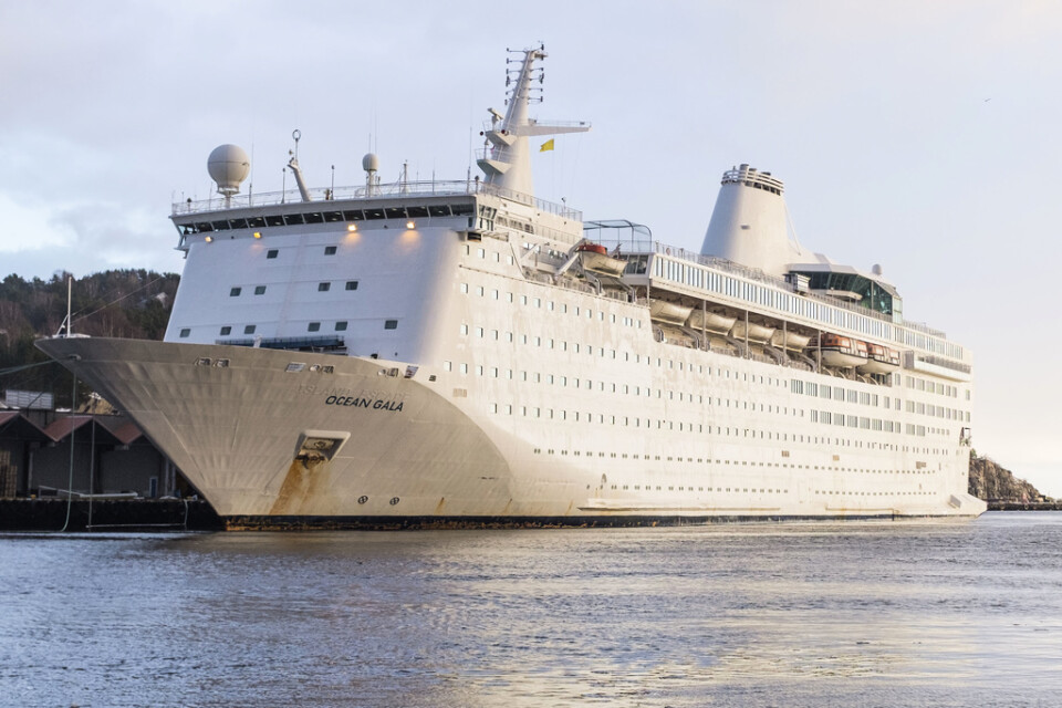 Ocean Gala, här i Kristiansand på sin väg till Sverige i februari 2016. Fartyget lämnade Utansjö hamn norr om Härnösand efter sex månader utan att en enda asylsökande bott på fartyget.