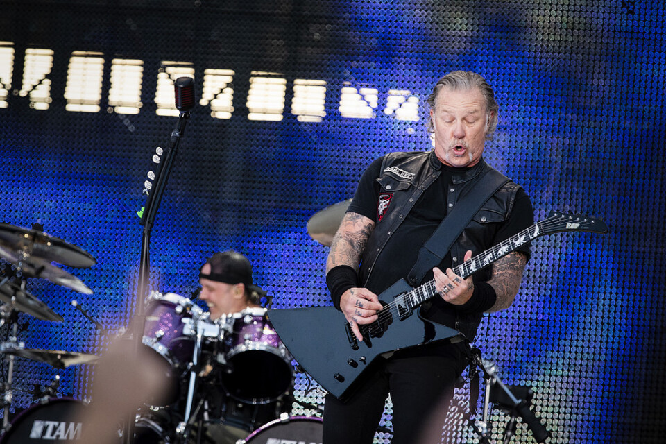 James Hetfield under Metallicas konsert på Ullevi. Arkivbild.