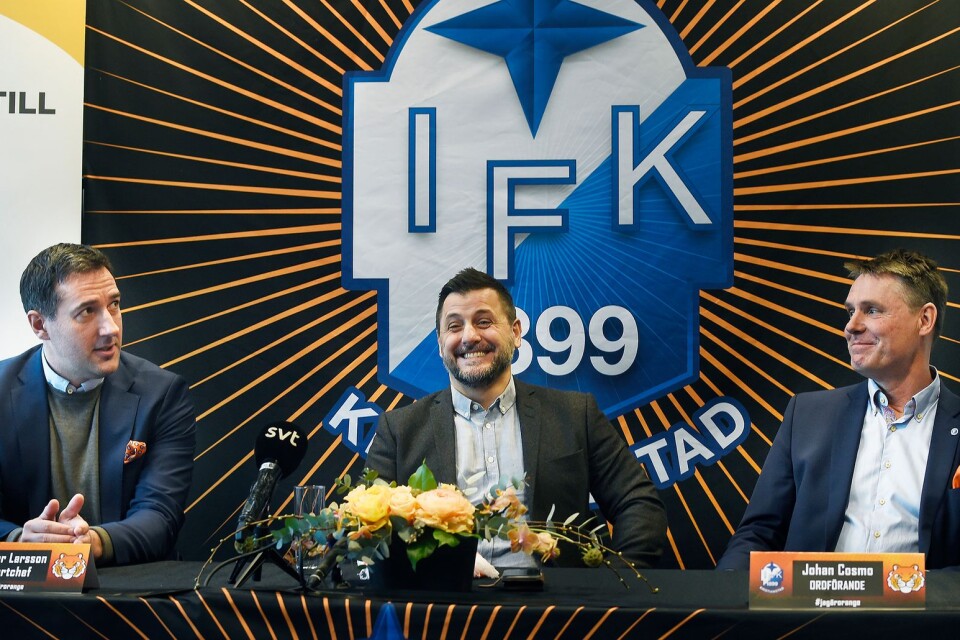 Jesper Larsson, Ljubormir Vranjes och Johan Cosmo under presskonferensen.