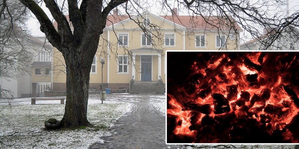 ”Någon har eldat möbler och lastpallar i ett vindskydd som tillhör Ölands Folkhögskola”. Bilden är ett kollage.