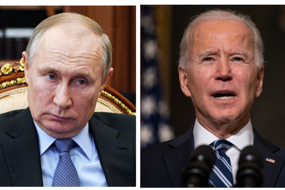 Medarbetare till Rysslands president Vladimir Putin, till vänster, och till USA:s president Joe Biden hoppas få till stånd ett toppmöte mellan de båda ledarna. Bildmontage.
