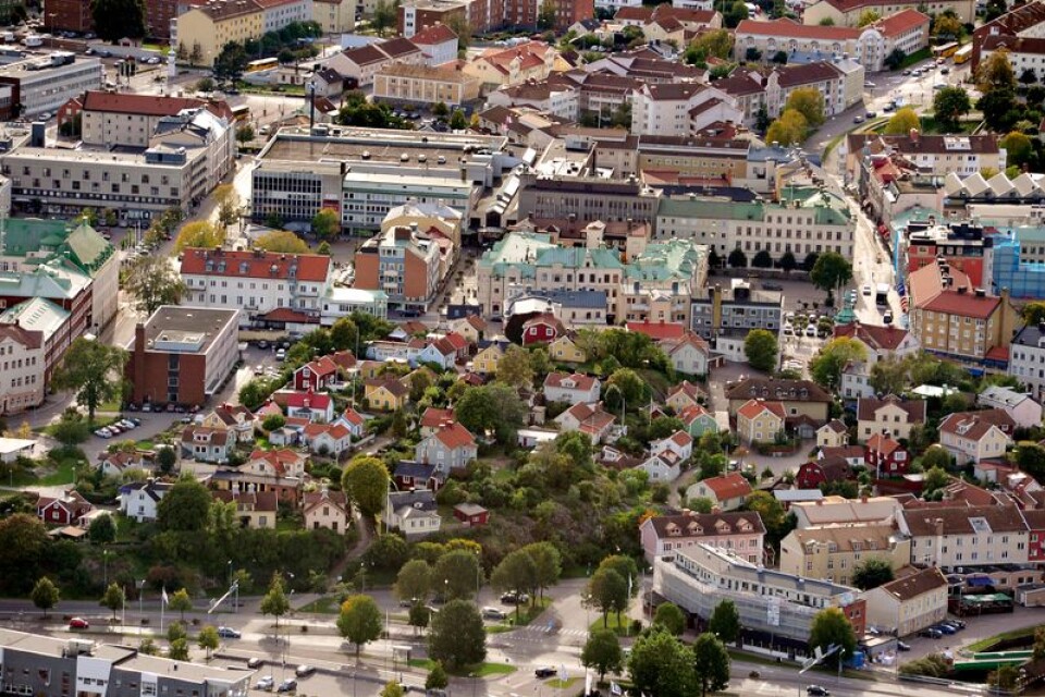 Flygbild šver centrum i Oskarshamn.