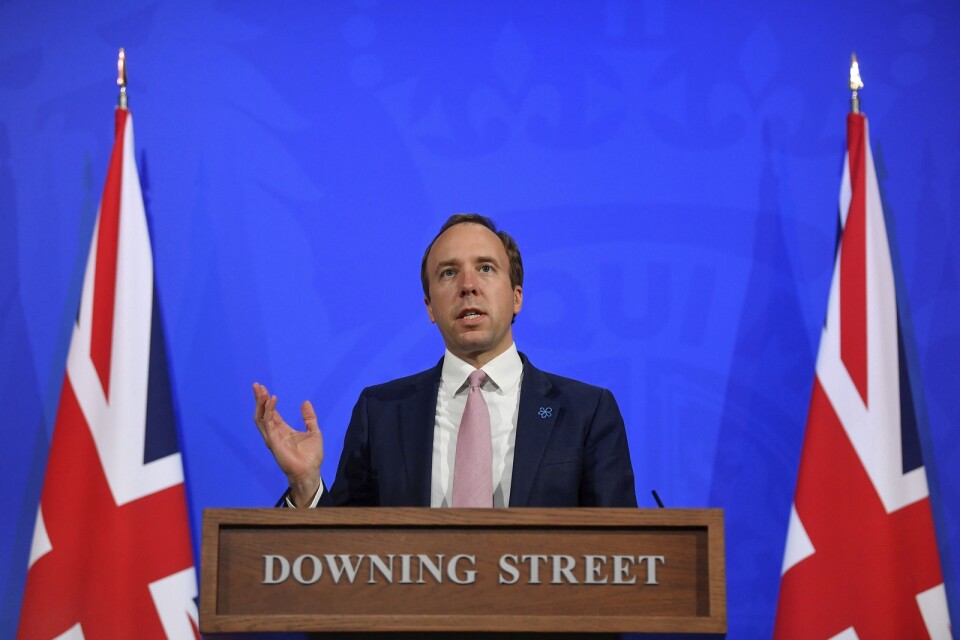 Storbritanniens hälsominister Matt Hancock pratade under torsdagen om spridningen av den dubbelmuterade deltavarianten. Arkivbild.