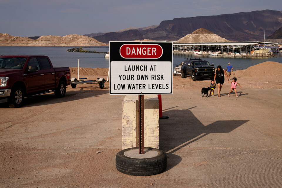 Varning för lågt vatten i Lake Mead. Arkivbild.