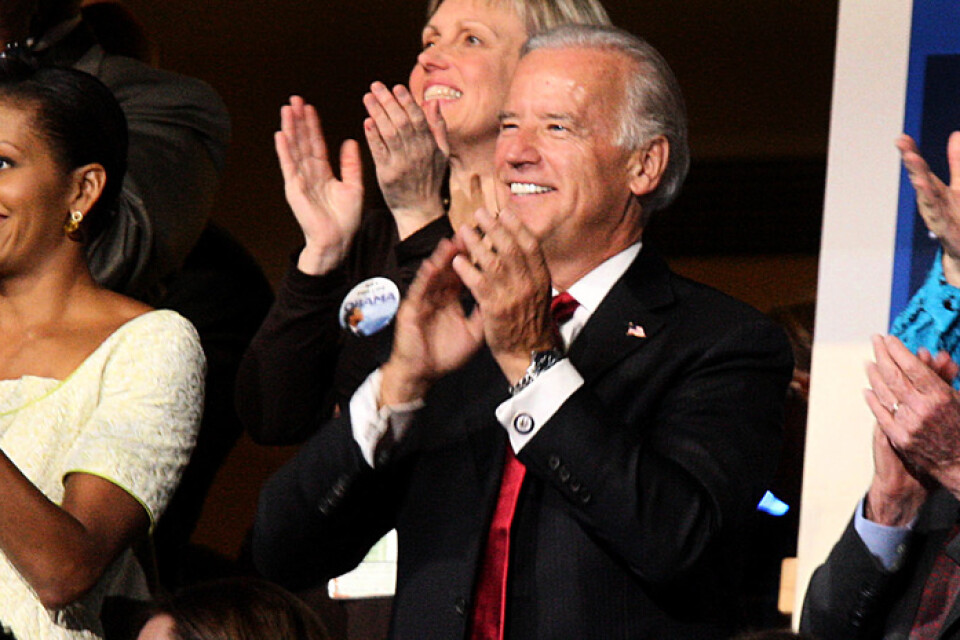 USA:s då blivande första dam Michelle Obama, den då blivande vicepresidenten Joe Biden och expresident Jimmy Carter fotograferade på Demokraternas konvent 2008.