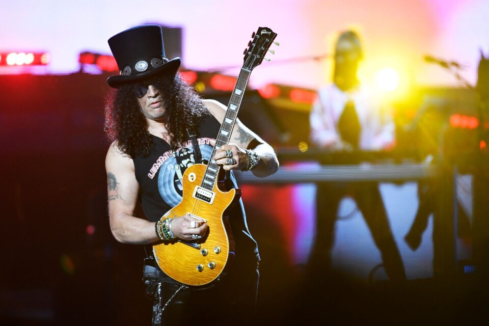 Slash under Guns N' Roses konsert i Stockholm förra året.