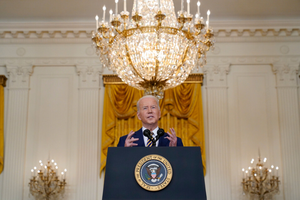 President Joe Biden håller presskonferens.