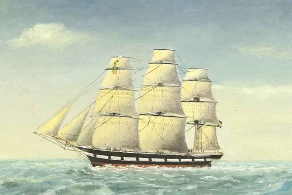 Fregatten Octavia som förde Kalmarbor till Sydafrika på 1860-talet.