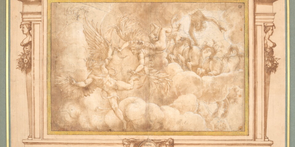 "Ikaros fall" av Giulio Romano, är en av teckningarna i Giorgio Vasaris samling. Pressbild.