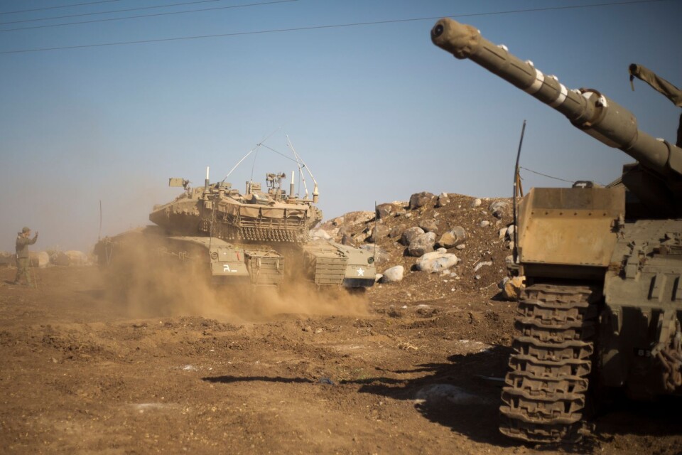 En israelisk stridsvagn i Israel-kontrollerade Golanhöjderna. Arkivbild.