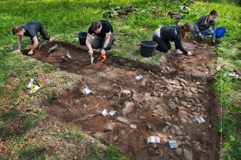 Arkeologiska utgrävningar vid Västra Vång. Utgrävningar genomförs med anledning av Karlskrona kommuns vattenreningsprojekt.