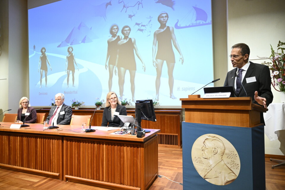 Det gick ett sus genom salen när Thomas Perlmann, sekreterare för Nobelförsamlingen och Nobelkommittén avslöjade att av 2022 års Nobelpris i fysiologi eller medicin tilldelas svenske Svante Pääbo.