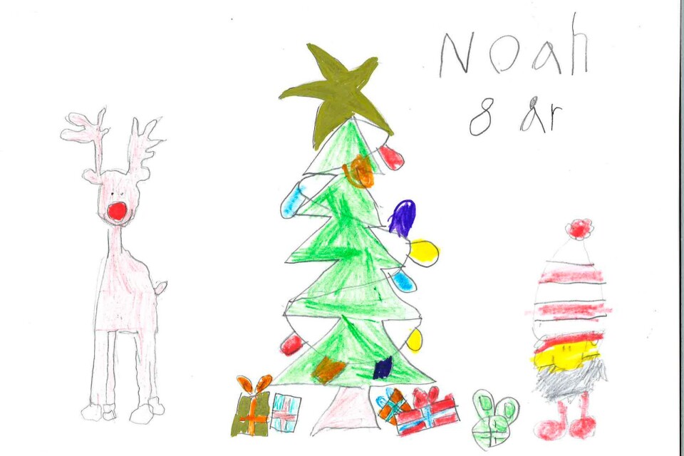 Noah, 8 år, gillar många julklappar under granen.