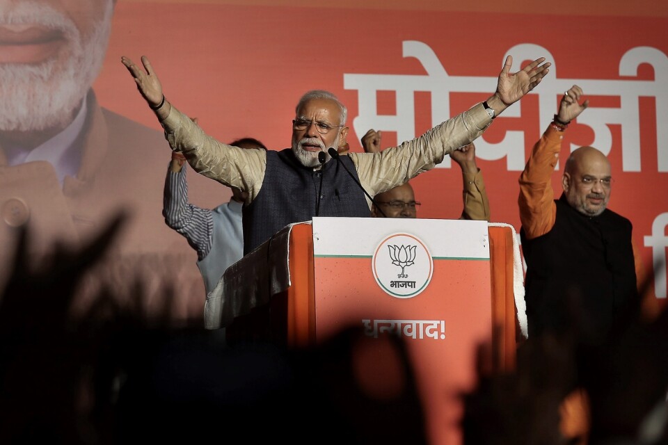In­di­ens pre­mi­är­mi­nis­ter Narendra Modi vann valet.     Foto: TT