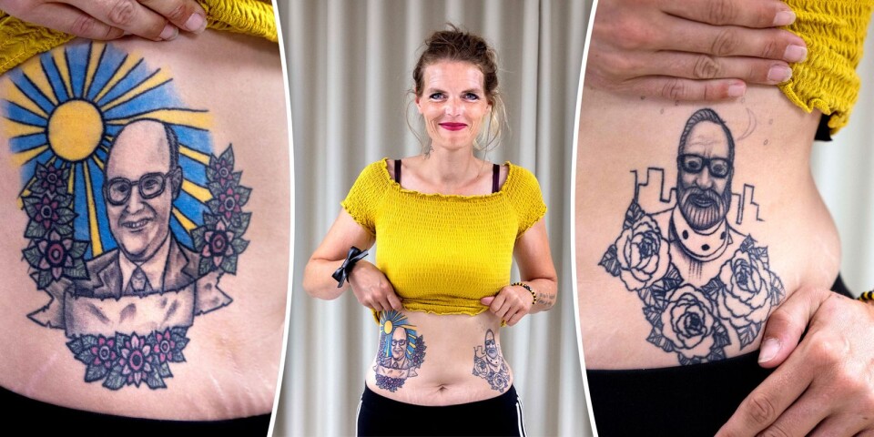 Fia, 31, ville tatuera in kungen på magen – men det fick bli Ove Sundberg istället