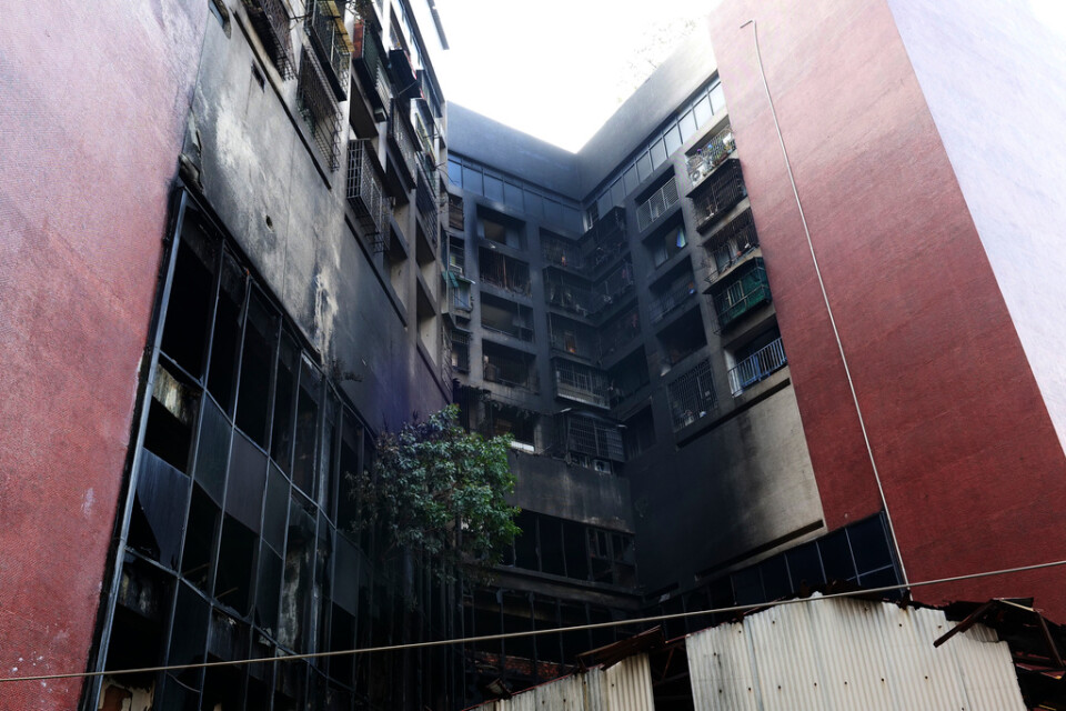 Den utbrända byggnaden i Kaohsiung i södra Taiwan efter den dödliga branden i oktober i fjol.