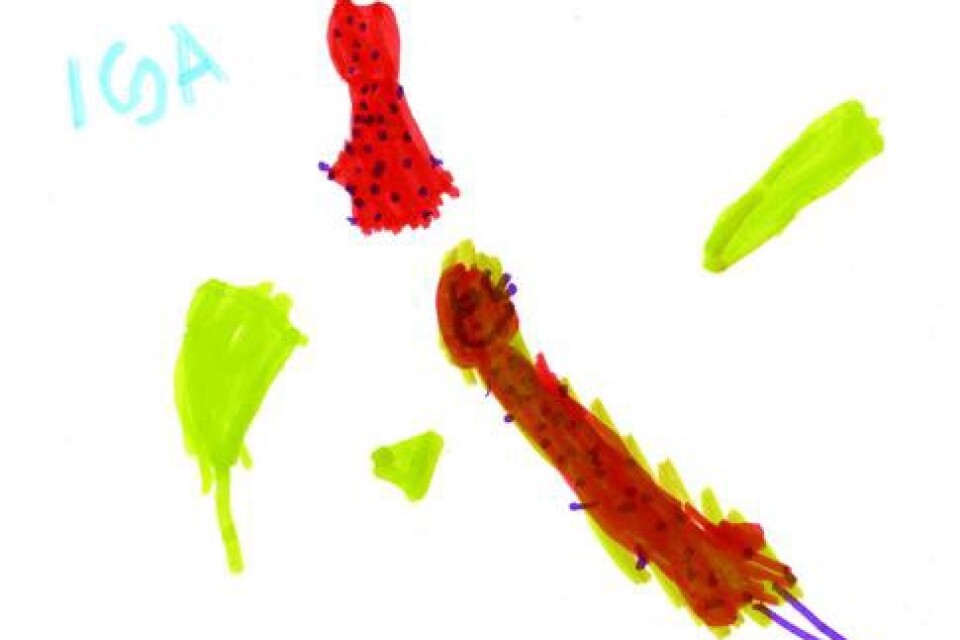 Isabella Mårtensson, 3 år, Lyckebo förskola i Ystad, har ritat en glad gubbe.