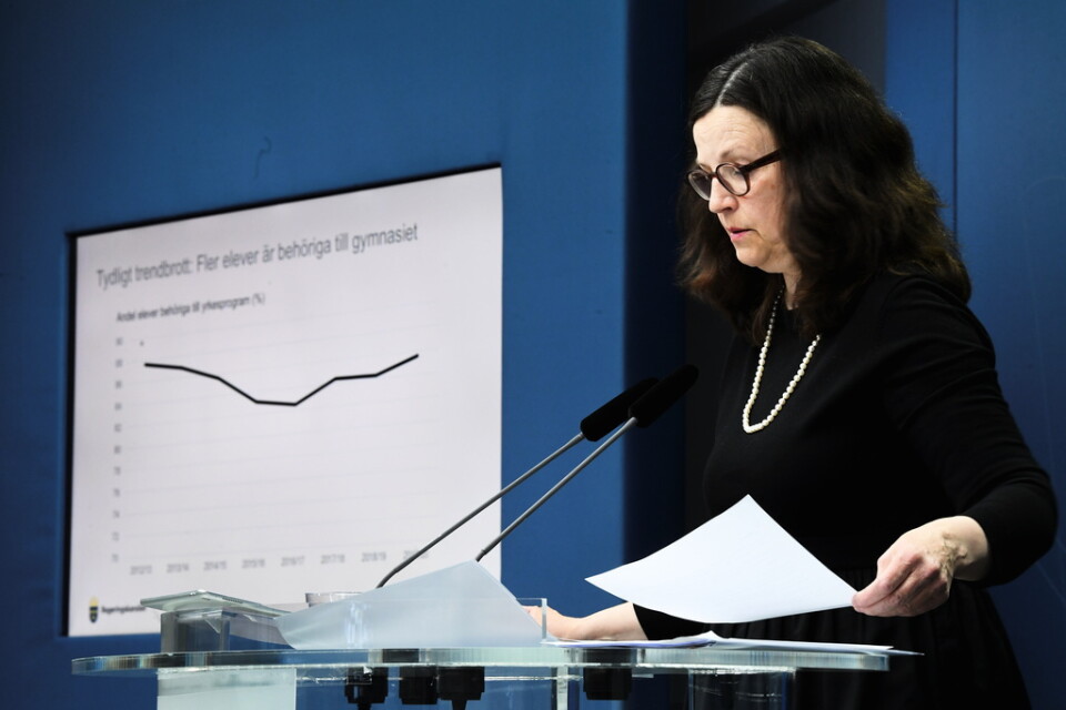 Utbildningsminister Anna Ekström (S) vid en pressträff om Riksrevisionens granskning av Pisa 2018.