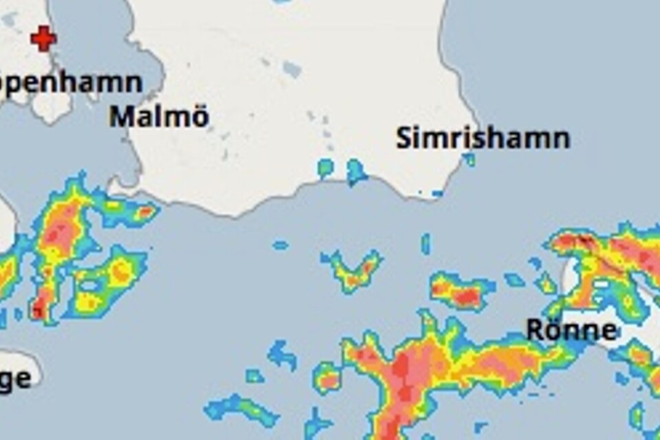 Skärmdump från SMHI:s radar klockan 10 på onsdagen.
