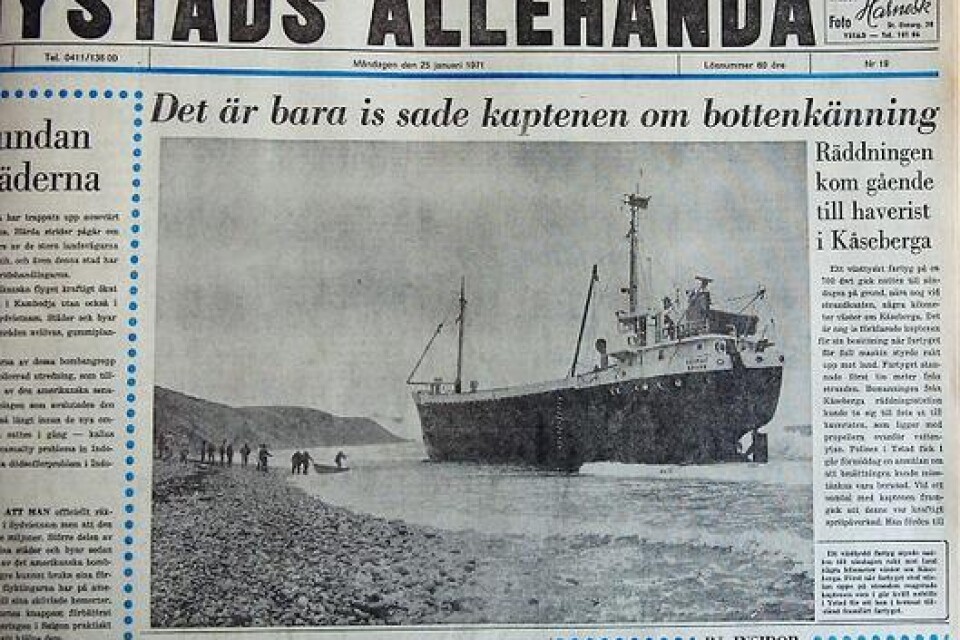 Faximil från Ystads Allehanda den 25 januari 1971.