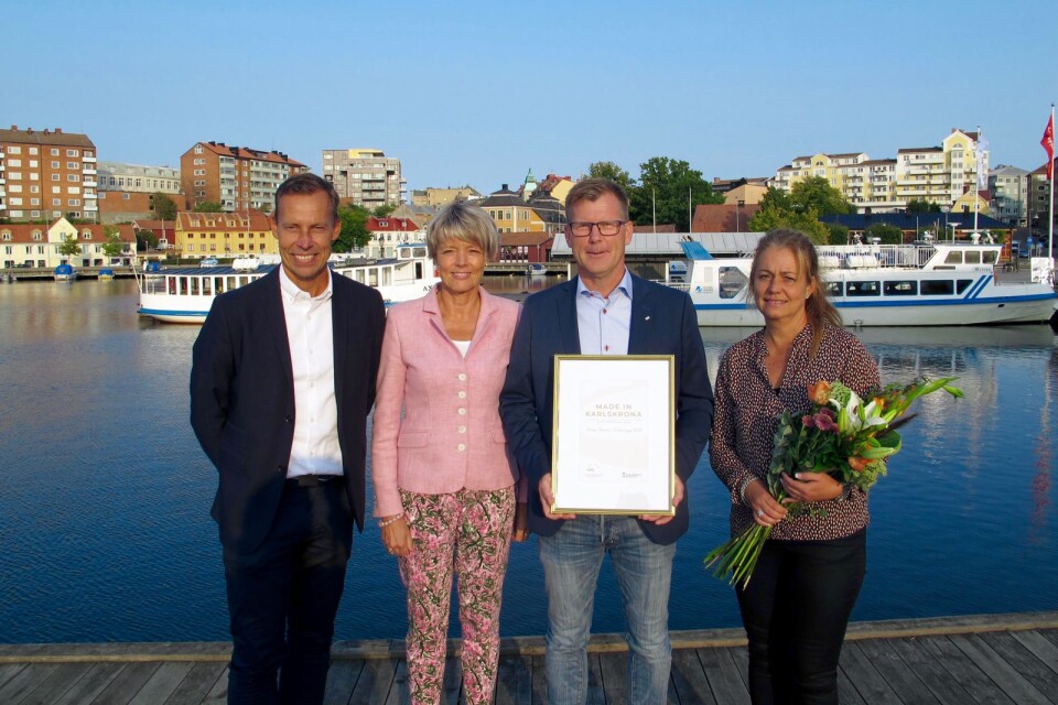 Hans Pettersson, Patrik Ellis och Katarina Ketzenius från Baga, tillsammans med Pia Holgersson, näringslivschef i Karlskrona.