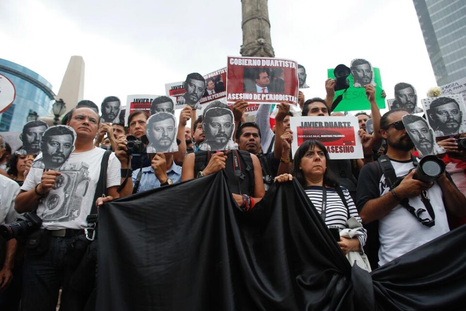 Demonstrationer har hållits på flera håll i Mexiko efter mordet på en pressfotograf, det sjunde journalistmordet i landet i år. Delstatsregeringen i Veracruz anklagas för hans död. Rubén Espinosa, som arbetade för flera ansedda tidningar, mördades i Mex