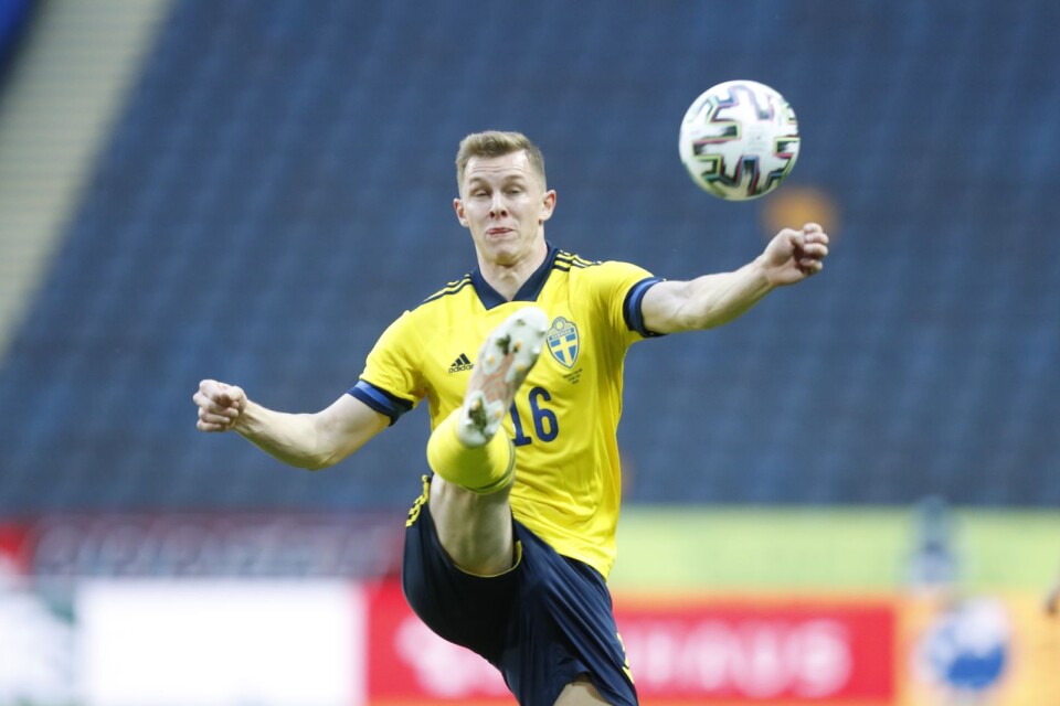 Sveriges Emil Krafth  i fotbollslandskampen mellan Sverige och Finland på Friends Arena i slutet av maj.