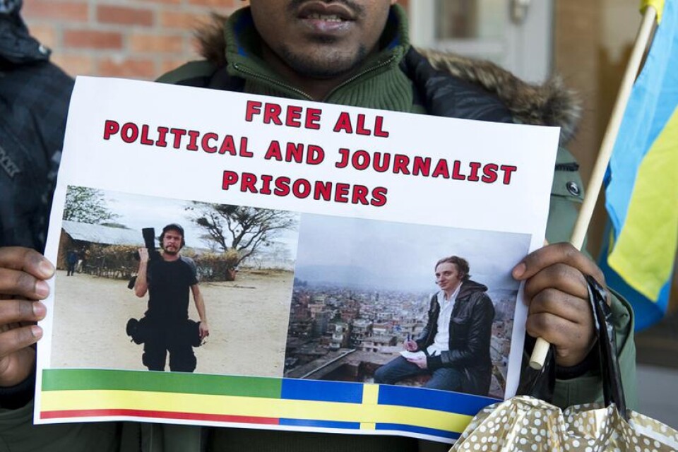 Protestdemonstration utanför Etiopiens ambassad i Stockholm.