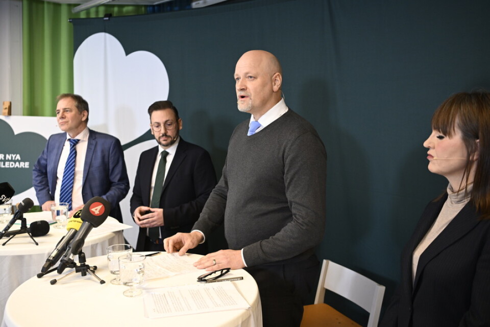 Från vänster valberedningens ordförande Jan Andersson, Muharrem Demirok, Daniel Bäckström och Ulrika Liljeberg.