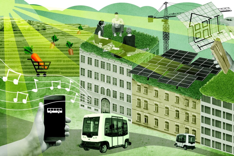 Illustration över Miljöpartiets framtidsvision för Borås.