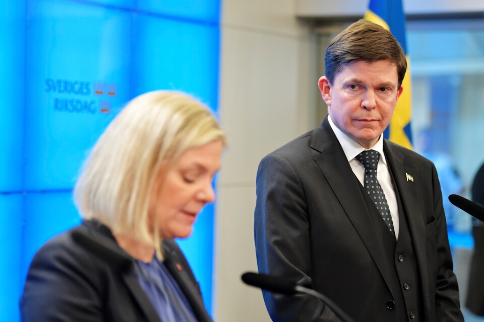 Socialdemokraternas partiledare Magdalena Andersson (S) och riksdagens talman Andreas Norlén. Arkivbild.
