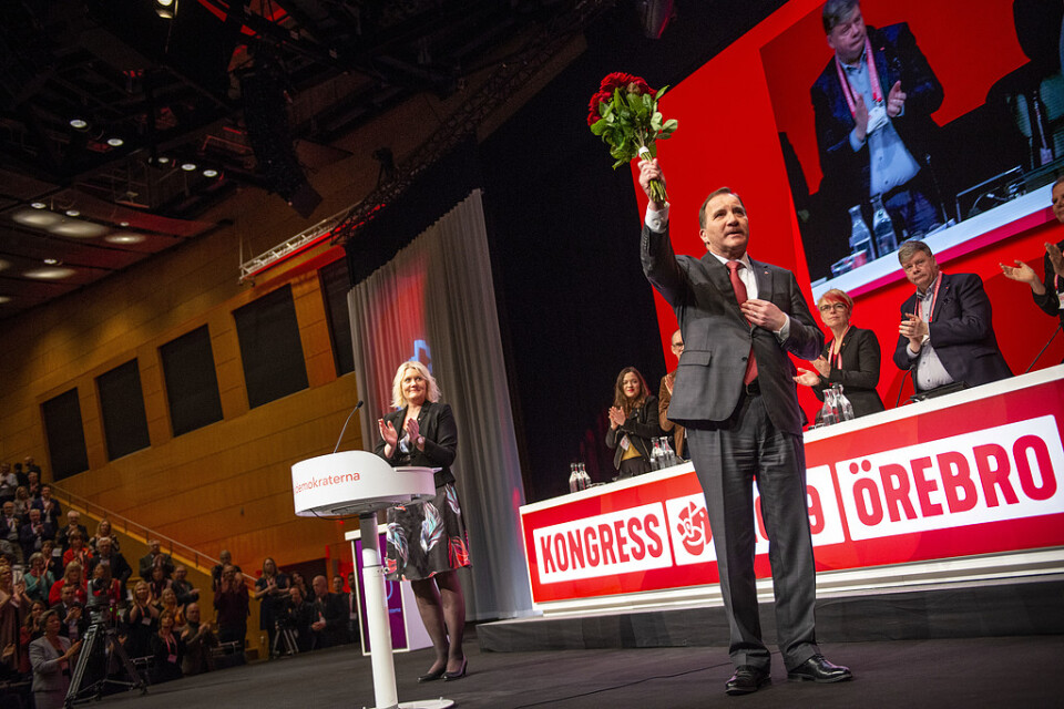 Socialdemokraternas partiledare Stefan Löfven (S) efter sitt tal på S-kongressen.