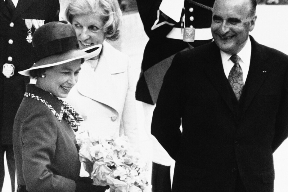 Drottning Elizabeth och president Pompidou under det fem dagar långa statsbesöket i maj 1972.
