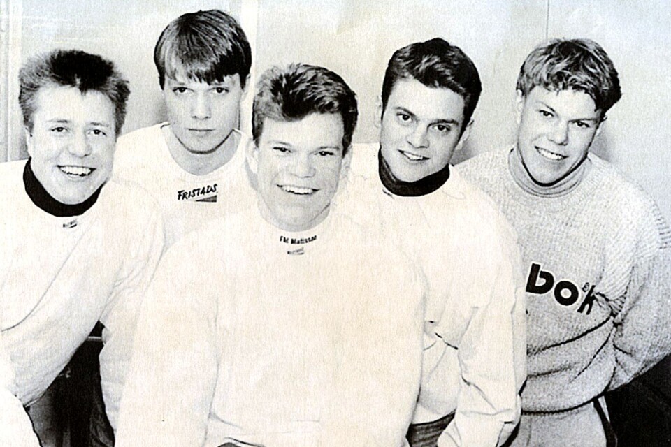 Borås GIF:s skidtrupp 1993.  Mathias Fredriksson längst till höger fick BT-junioren två gånger på nittotalet.
