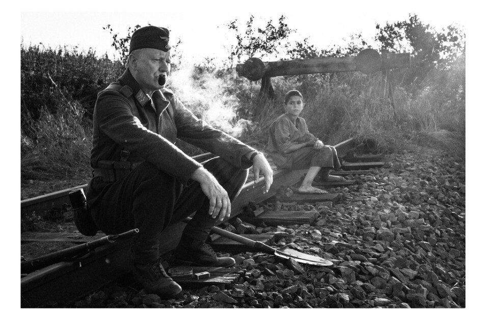 "The painted bird" är en odyssé av lidande i Östeuropa under andra världskriget. Stellan Skarsgård spelar en soldat som är ovanligt snäll mot filmens torterade huvudperson. Pressbild.