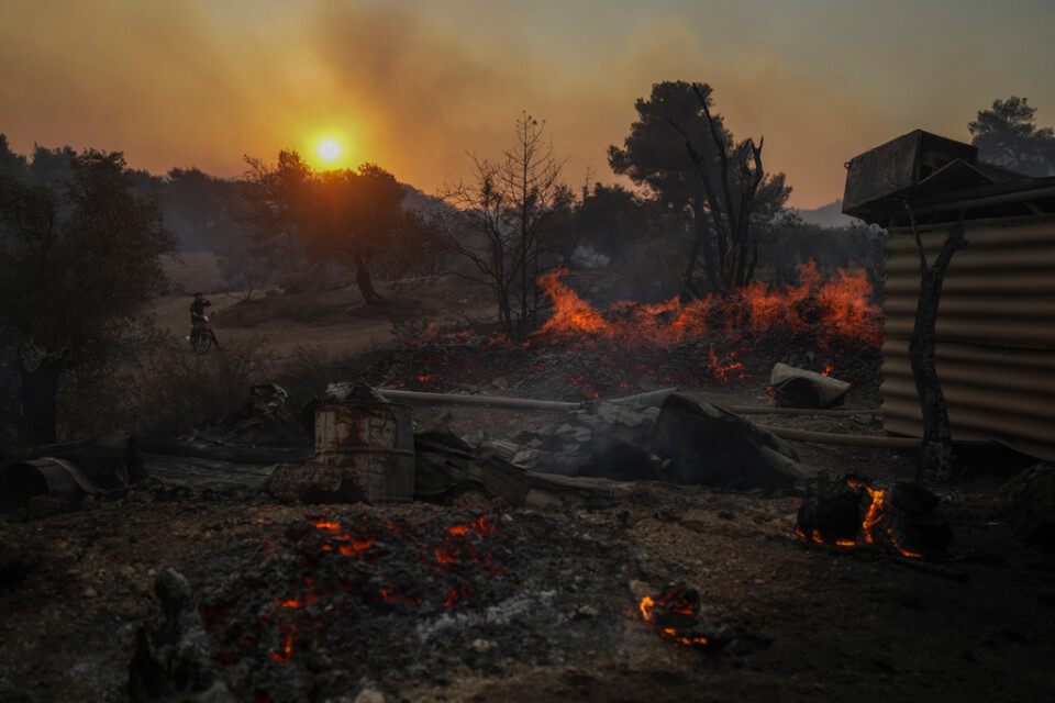 Grekland har drabbats av många bränder under sommaren, bilden är tagen väster om Aten i mitten av juli.