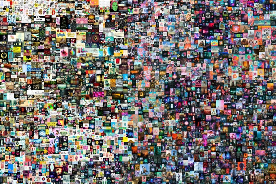 Det digitala konstverket “Everydays: The First 5,000 Days," av konstnären som kallar sig Beeple såldes för 69 miljoner dollar. Arkivbild från mars 2021.