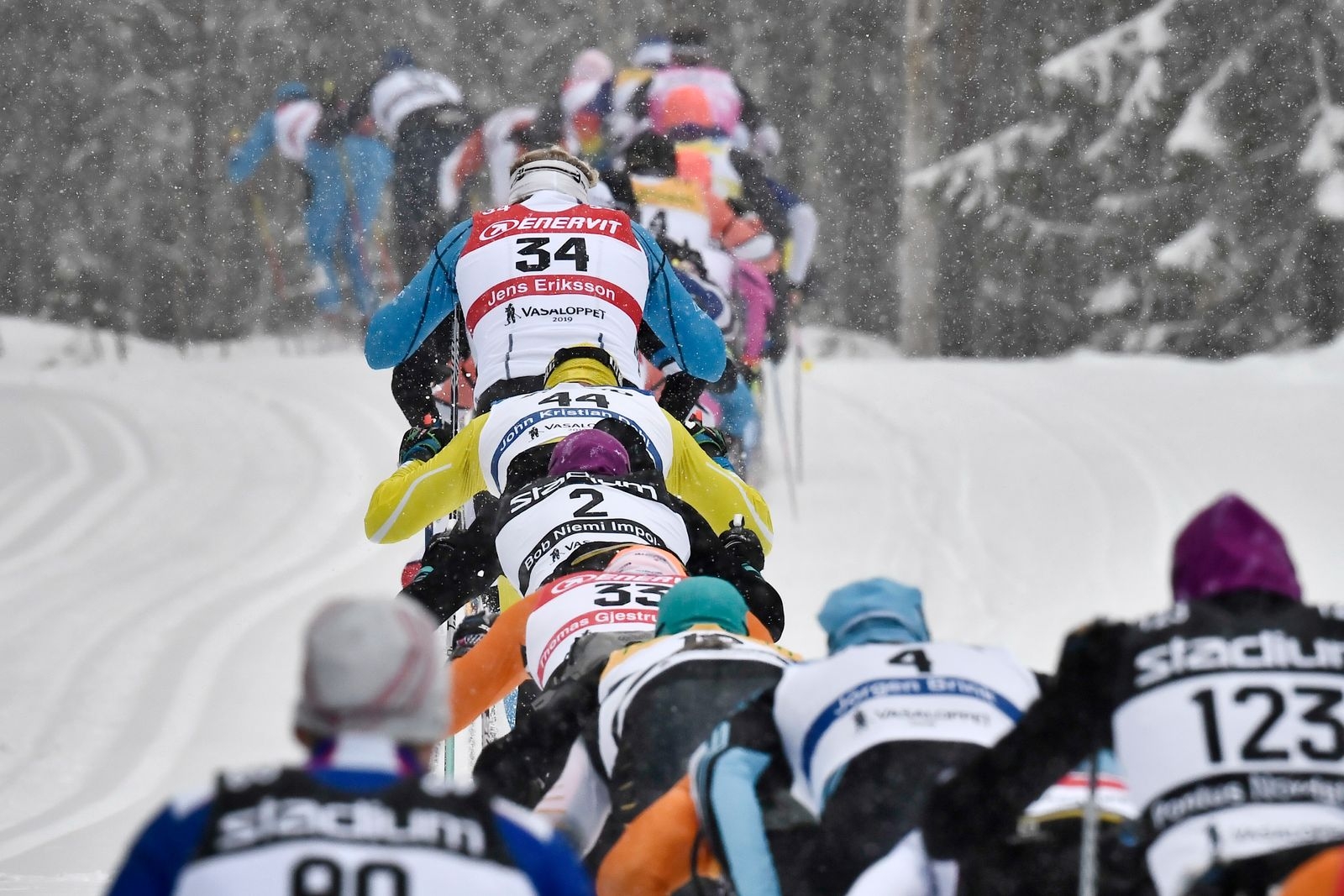 OXBERG 2019-03-03
Skidåkare i Lundbergsbacken före Oxberg under Vasaloppet 2019.
Foto Ulf Palm / TT / Kod 9110