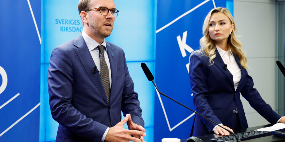 Kristdemokraternas rättspolitiska talesperson Andreas Carlson och Kristdemokraternas partiledare Ebba Busch. Arkivbild.
