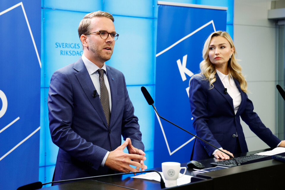 Kristdemokraternas rättspolitiska talesperson Andreas Carlson och Kristdemokraternas partiledare Ebba Busch. Arkivbild.