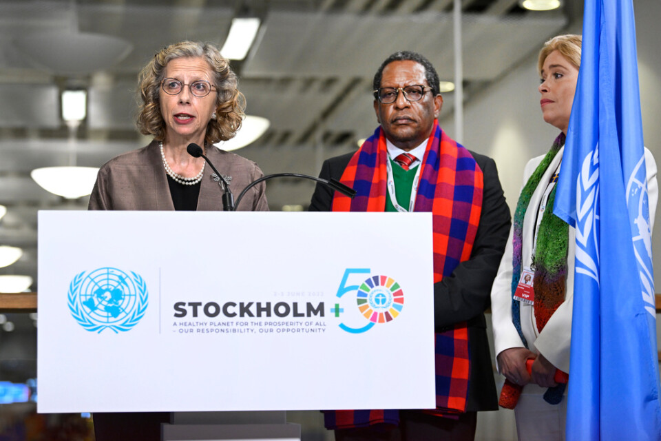 FN:s miljöchef Inger Andersen, Kenyas miljöminister Keriako Tobiko och Sveriges klimatminister Annika Strandhäll (till höger).