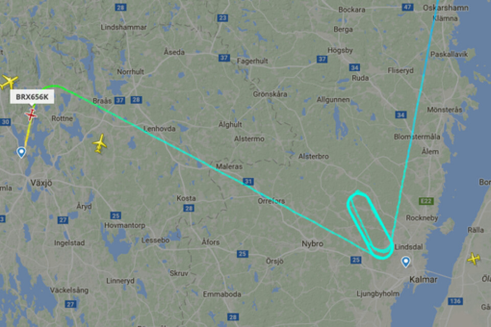 Planet cirkulerade i cirka 45 minuter över Kalmar innan det for vidare till Växjö.