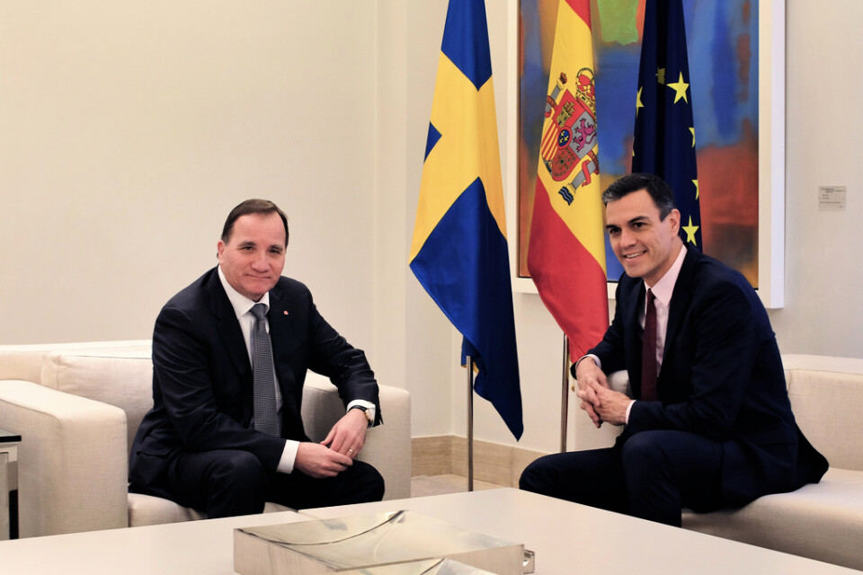 Statsminister Stefan Löfven (S) tar emot sin spanske kollega, premiärminister Pedro Sanchez, den 14 och 15 juli på Harpsund. De har tidigare bland annat mötts i samband med en S-kongress i Madrid förra året. Arkivbild.