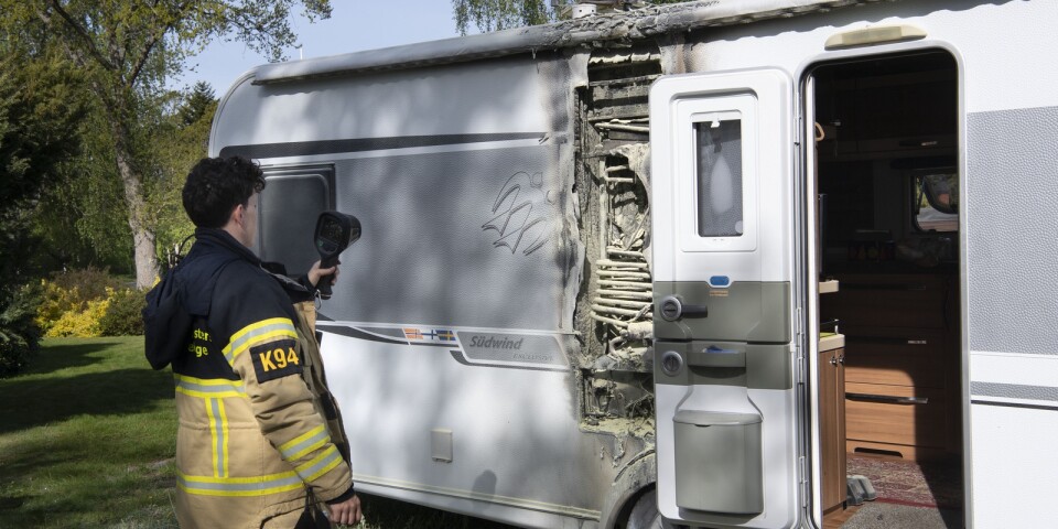 Husvagn fattade eld – uppmärksam granne förhindrade katastrof
