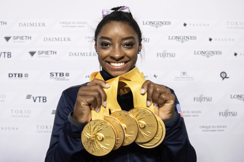Simone Biles utsågs till årets idrottskvinna tack vare sina fem VM-guld. Arkivbild.